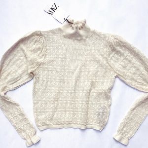 ZARA Contemporary Creme Puffer Sleeve Turtleneck